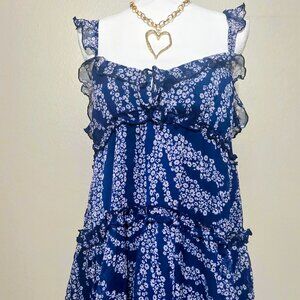 Patrons of Peace – Vestido Azul Floral con Olanes | Talla L | Boho Romantic